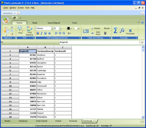 Calculation (spreadsheet) in Piwi's Minisuite